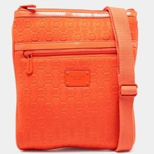 Michael Kors Neon Orange Neoprene and Patent Leather Messenger Bag GUC